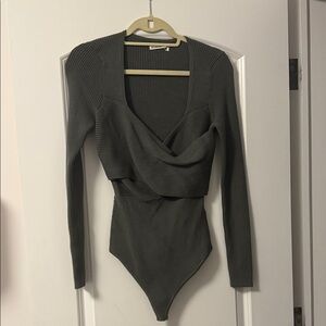 Abercrombie & Fitch Luxeloft sweater wrap bodysuit green